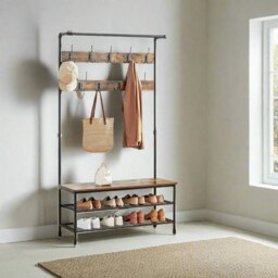Rackhams Large Hall Tree Coat Rack with Bench and Shoe Rack - thumbnail 2