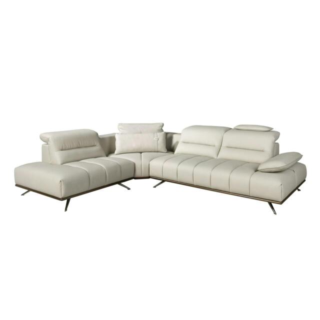 Rackhams Corner sofa in light grey leather 6243/6244 - Light grey - dark steel - Left - image 1
