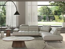 Rackhams Corner sofa in light grey leather 6243/6244 - Light grey - dark steel - Left - thumbnail 5