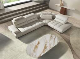 Rackhams Corner sofa in light grey leather 6243/6244 - Light grey - dark steel - Left - thumbnail 2