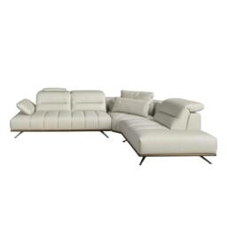 Rackhams Corner sofa in light grey leather 6243/6244 - Light grey - dark steel - Left - thumbnail 4