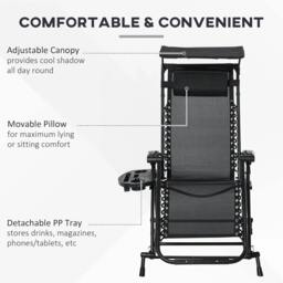 Rackhams Garden Rocking Chair Folding Recliner Outdoor Adjustable Sun Lounger Rocker Zero-Gravity Seat with Headrest Side Holder Patio Deck - Black - thumbnail 5