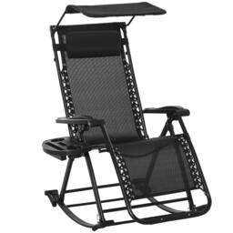 Rackhams Garden Rocking Chair Folding Recliner Outdoor Adjustable Sun Lounger Rocker Zero-Gravity Seat with Headrest Side Holder Patio Deck - Black - thumbnail 1