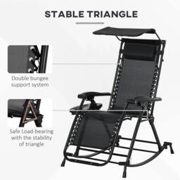 Rackhams Garden Rocking Chair Folding Recliner Outdoor Adjustable Sun Lounger Rocker Zero-Gravity Seat with Headrest Side Holder Patio Deck - Black - thumbnail 6