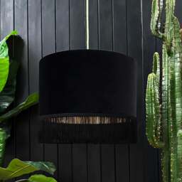 "Rackhams Black Velvet Lampshade With Copper Foil Lining and Fringing - Ceiling Pendant / Arc Lamp - 25cm Diameter x 25cm Height / (10"" x 10"")" - thumbnail 2