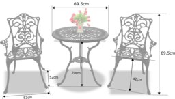 Rackhams TABREEZ Opulent Garden and Patio Table and 4 Large Chairs with Armrests Cast Aluminium Bistro Set - Black - thumbnail 6