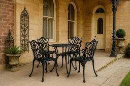 Rackhams TABREEZ Opulent Garden and Patio Table and 4 Large Chairs with Armrests Cast Aluminium Bistro Set - Black - thumbnail 4