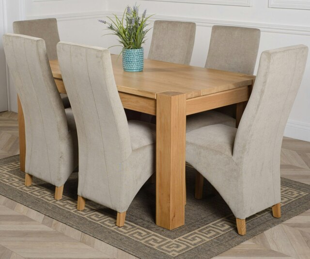 Rackhams Kuba Medium Oak Dining Table with Lola Fabric Chairs - 6 chairs - Grey - image 1
