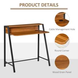 Rackhams Writing Desk Computer Table Home Office PC Laptop Workstation Storage Shelf 84L x 45W cm Walnut - thumbnail 6