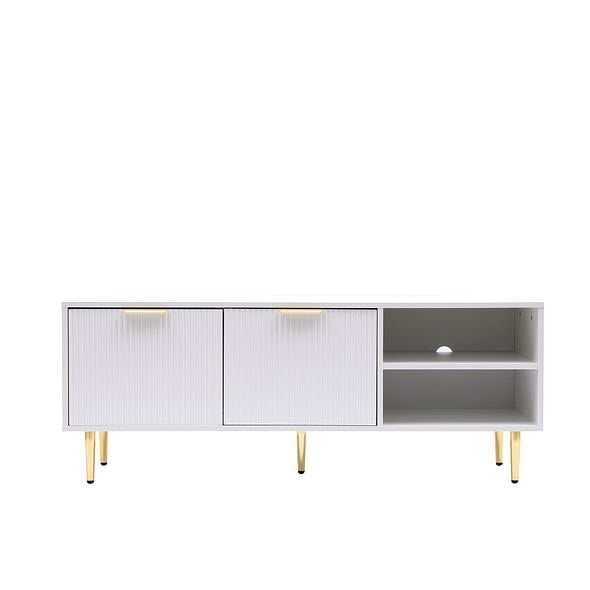 Rackhams Black MMT TV Stand, TV Stand Cabinet with Fluted Ribbed Gloss Doors and Legs, 130cm TV - White - 40cm - 50cm - image 1