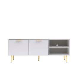 Rackhams Black MMT TV Stand, TV Stand Cabinet with Fluted Ribbed Gloss Doors and Legs, 130cm TV - White - 40cm - 50cm - thumbnail 1