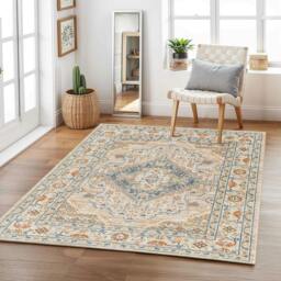 Rackhams Lillian-Washable Brown Blue Traditional Vintage Boho Rug - 80 x 220 cm