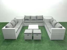 Rackhams Rattan Garden Outdoor Furniture Set 11 Seater Rattan Garden Sofa Set with 2 Small Footstool 2 Side Tables Light Grey Mixed - thumbnail 1