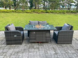 Rackhams Dark Mixed Grey Rattan Outdoor Garden Furniture Gas Fire Pit Table Sets Gas Heater Love Sofa Reclining Adjustable Chairs 4 Seater - thumbnail 1