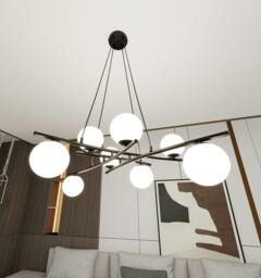 Rackhams ESSA Pendant lamp 8 x E14 Black with White Shade - thumbnail 4