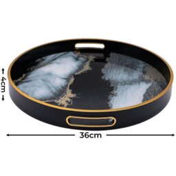 Rackhams Round Black Abstract Drinks & Candle Tray - thumbnail 3