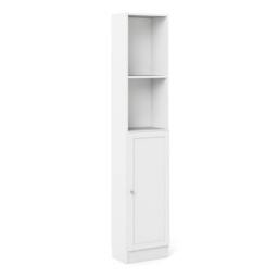 "Rackhams Basic Tall Narrow Combination Storage Bookcase in White (4 Shelves) with Glass White Door - Manufactured Wood - 1 - White " - thumbnail 2