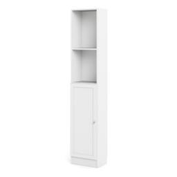 "Rackhams Basic Tall Narrow Combination Storage Bookcase in White (4 Shelves) with Glass White Door - Manufactured Wood - 1 - White " - thumbnail 3
