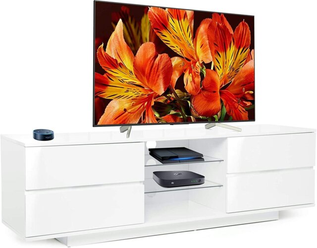"Rackhams AVITUS High Gloss White with 4-White Drawers for 32""-65"" LED/OLED/LCD TV Cabinet - FULLY ASSEMBLED" - image 1