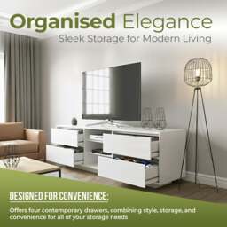"Rackhams AVITUS High Gloss White with 4-White Drawers for 32""-65"" LED/OLED/LCD TV Cabinet - FULLY ASSEMBLED" - thumbnail 4
