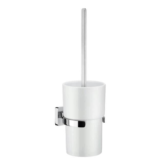 Rackhams Polished Chrome Toilet Brush and Porcelain Holder