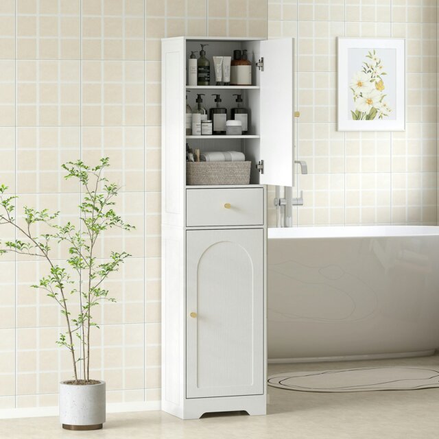 Rackhams Tall Bathroom Storage Cabinet with Arch Doors Adjustable Shelf White - White - image 1