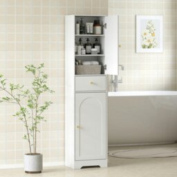 Rackhams Tall Bathroom Storage Cabinet with Arch Doors Adjustable Shelf White - White - thumbnail 1