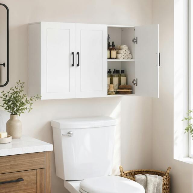 Rackhams Wall Mounted Bathroom Cabinet with Adjustable Shelves, White - image 1