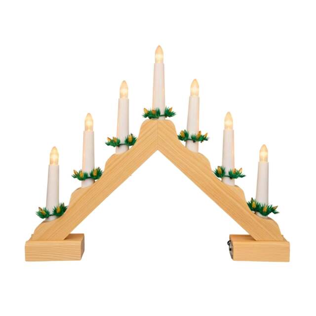 Rackhams 5cm Natural Wooden Pre-Lit Christmas Candle Bridge Decoration with 7 LED Flame Bulbs - image 1