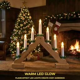 Rackhams 5cm Natural Wooden Pre-Lit Christmas Candle Bridge Decoration with 7 LED Flame Bulbs - thumbnail 4