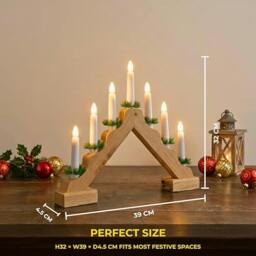 Rackhams 5cm Natural Wooden Pre-Lit Christmas Candle Bridge Decoration with 7 LED Flame Bulbs - thumbnail 3