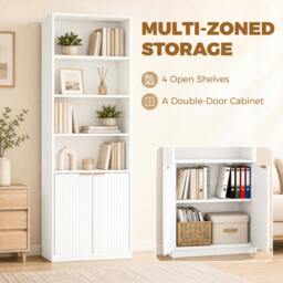Rackhams Bookcase with Adjustable Shelf 6-Tier Tall Bookshelf, White - 24 - thumbnail 4