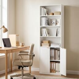 Rackhams Bookcase with Adjustable Shelf 6-Tier Tall Bookshelf, White - 24 - thumbnail 1