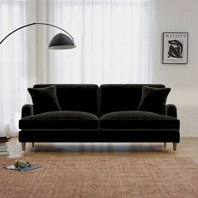 Rackhams Ismail Two Seater Sofa, Loveseat, Velvet - Black - image 1