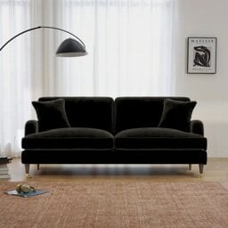 Rackhams Ismail Two Seater Sofa, Loveseat, Velvet - Black - thumbnail 1