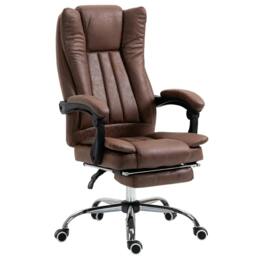 Rackhams Home Office Chair Microfibre Desk Chair with Reclining Function Armrests Swivel Wheels Footrest Brown - thumbnail 1