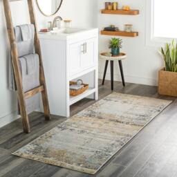 Rackhams City-Abstract Yellow Grey Blue Modern Marble Rug - 80 x 220 cm - thumbnail 1