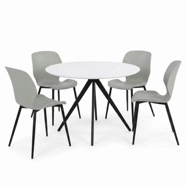 Rackhams Aspen Dining Set - White Round Table & 4 Carnaby Dining Chairs - Grey - image 1