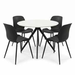 Rackhams Aspen Dining Set - White Round Table & 4 Carnaby Dining Chairs - Grey - thumbnail 2