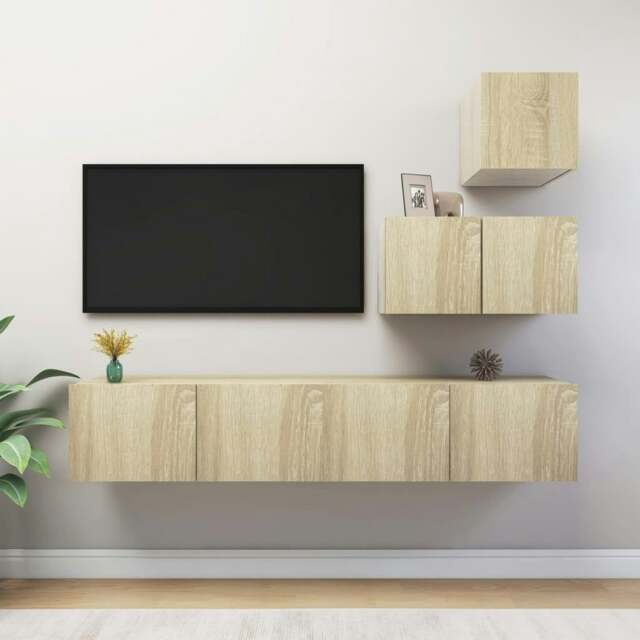 Rackhams 4 Piece TV Cabinet Set Sonoma Oak Engineered Wood - Brown - Engineered wood