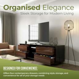"Rackhams AVITUS High Gloss Black with 4-Walnut Drawers for 32""-65"" LED/OLED/LCD TV Cabinet - FULLY ASSEMBLED" - thumbnail 4