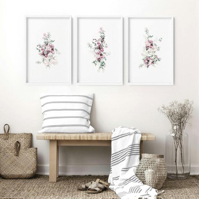 Rackhams Floral Artwork - Set of 3 wall art prints - 16 x 22 inches / 40.65 cm x 56 cm - Polyester Canvas 260 gsm - Canvas wrapped - image 1
