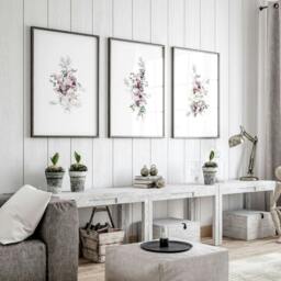 Rackhams Floral Artwork - Set of 3 wall art prints - 16 x 22 inches / 40.65 cm x 56 cm - Polyester Canvas 260 gsm - Canvas wrapped - thumbnail 2
