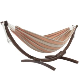 Rackhams Double Sunbrella Hammock with Solid Pine Arc Stand - Cameo