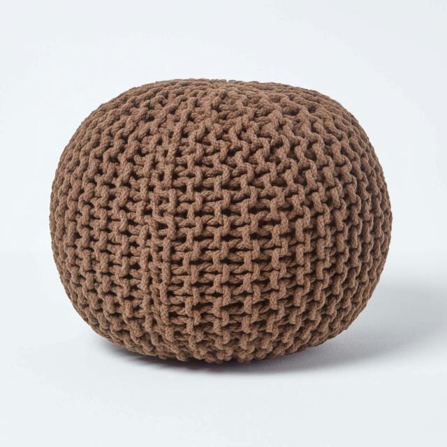 Rackhams Round Cotton Knitted Pouffe Footstool Bean Filled Hand Knitted - Chocolate - image 1