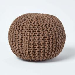 Rackhams Round Cotton Knitted Pouffe Footstool Bean Filled Hand Knitted - Chocolate - thumbnail 1