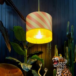 "Rackhams Marmalade Helter Skelter Velvet Lampshades With Gold Foil Lining and Fringing - Ceiling Pendant / Arc Lamp - 35cm diameter x 20cm height / 14"" x 8""" - thumbnail 3