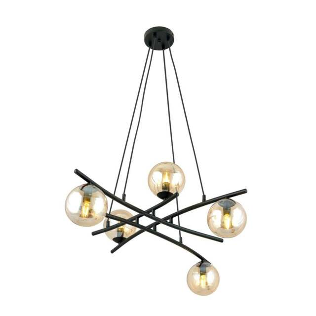 Rackhams ESSA Pendant lamp 5 x E14 Black with Amber Shade - image 1