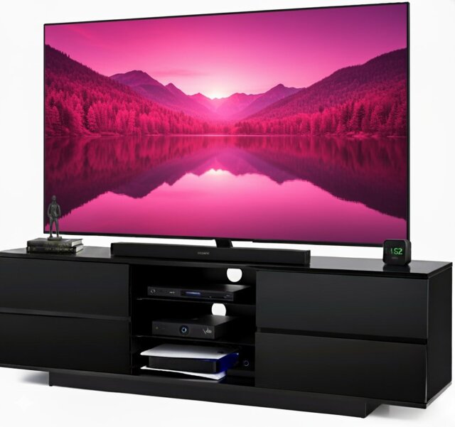 Rackhams Avitus Gloss Black Designer Stand up to 65inch Flat Screen LED and LCD TV Cabinet - image 1