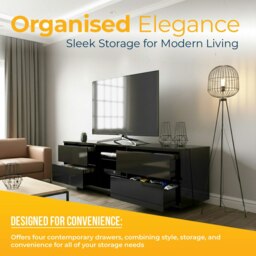Rackhams Avitus Gloss Black Designer Stand up to 65inch Flat Screen LED and LCD TV Cabinet - thumbnail 4